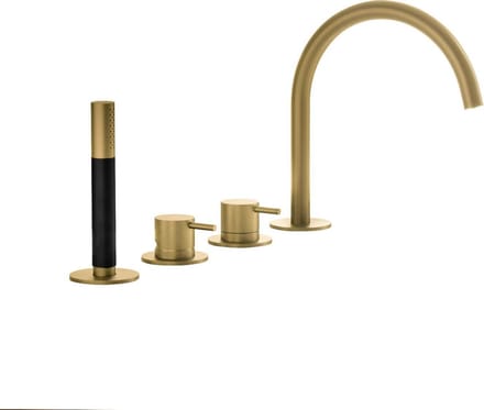 Hotbath Cobber CB173 badrandcombinatie met staafhanddouche, 2-weg omstel en draaibare uitloop geborsteld messing PVD