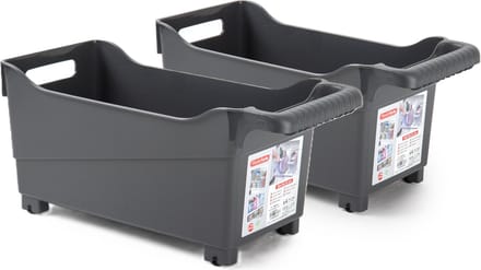 Plasticforte opberg Trolley Container - 2x - zwart - L38 x B18 x H18 cm - kunststof
