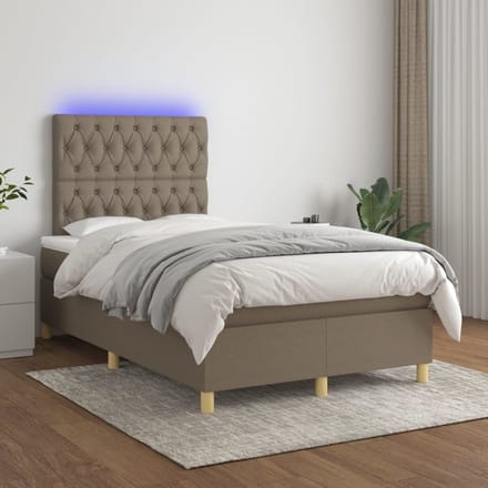 vidaXL - Boxspring - met - matras - en - LED - stof - taupe - 120x200 - cm