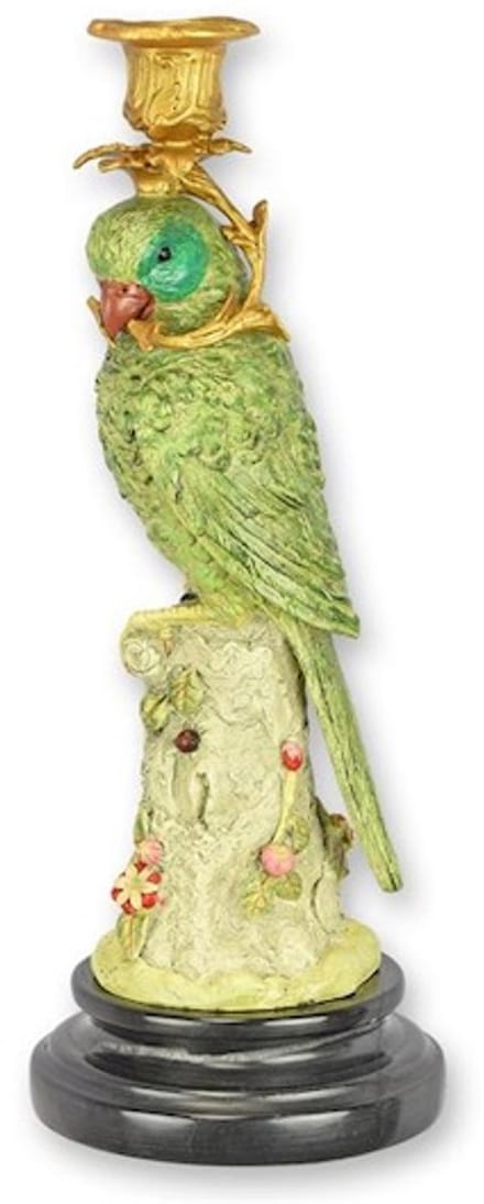 Papegaai op stam – Bronzen kandelaar – 31 cm