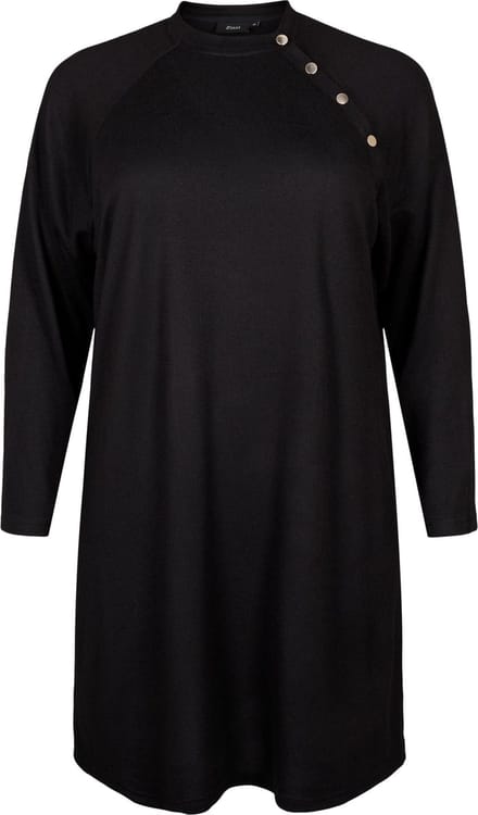 ZIZZI VLUCCA, L/S, BUTTON ABK DRESS Dames Jurk - Black - Maat M (46-48)
