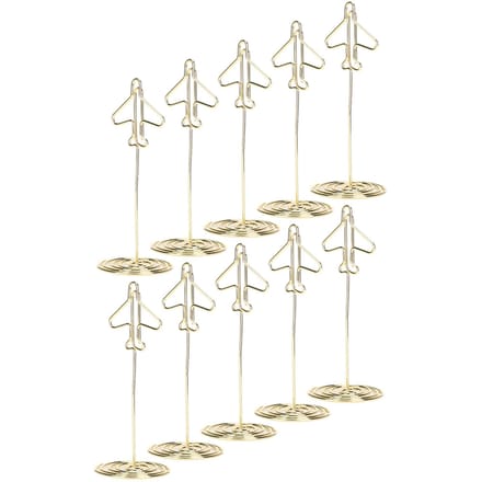 10 Stuks Berichtclip Desktop Metaal Visitekaartje Foto Gouden Vliegtuig Houder met Basis beige