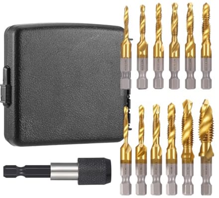 Combi schroefdraadboorset 13 stuks M3-M10 met adapter voor hout, metaal en kunststof
