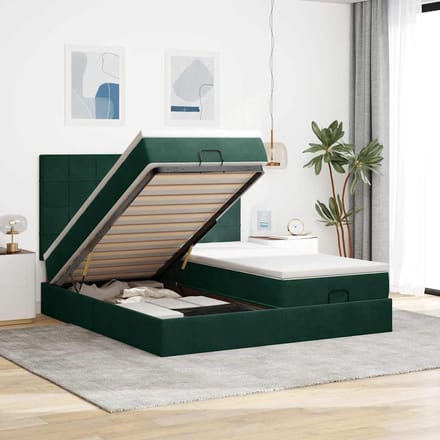 vidaXL - Ottoman - bed - met - matrassen - 160x200cm - fluweel - donkergroen