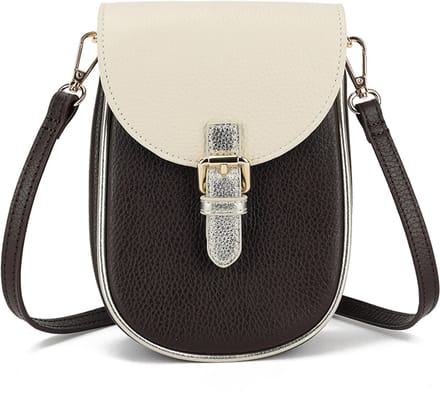 Giuliano lederen schoudertas Melody - Made in Italy - Donker bruin beige