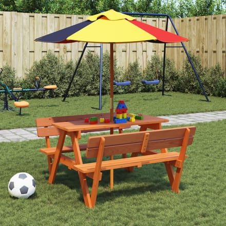 vidaXL - Picknicktafel - voor - 4 - kinderen - met - parasol - massief - vurenhout