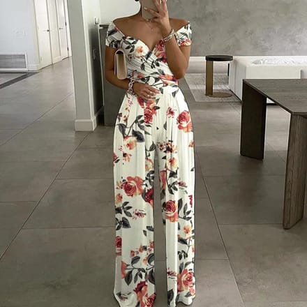 Nieuwe Lente Dameskleding Elegant Eénschouder Mode Bedrukt Temperament Hoge taille Jumpsuit 3XL black