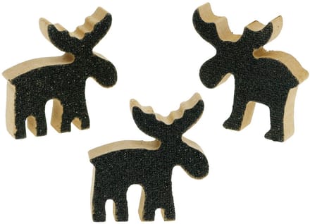 Kerststrooidecoratie elandenhout zwarte glitter 5×5,5cm 12 st, 12 Stüc