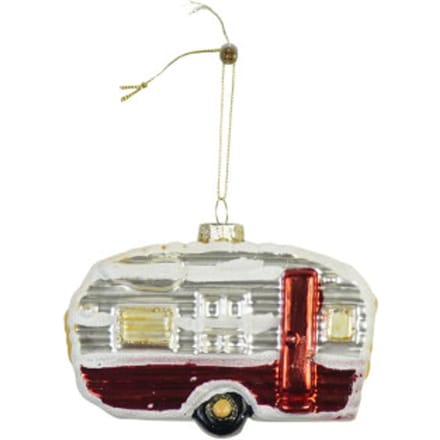 Housevitamin Kersthanger Caravan – Glas – Wit/Rood – 11,5×5×8 cm – Retro Kerstornament – Kerstversiering Camping Thema