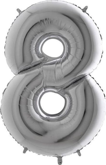 Folieballon - Cijfer 8 - zilver - Grabo Balloons - 66cm