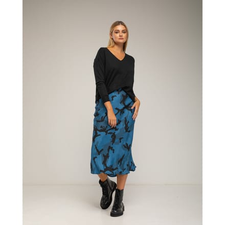 Midi geprinte rok met zijde