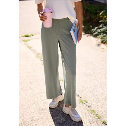 Broek met Wide Leg pijpen en geribbelde structuur