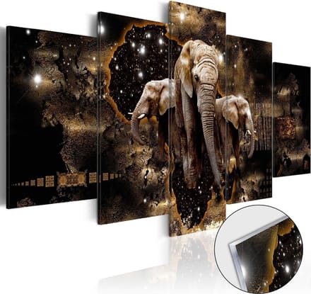 Schilderijen Op Canvas - Afbeelding op acrylglas - Brown Elephants [Glass] 200x100 - Artgeist Schilderij