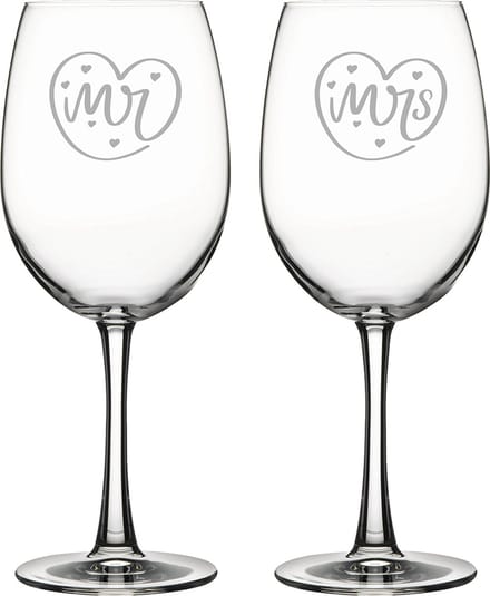 Gegraveerde set rode wijnglazen 46cl Mr. In hartje - Mrs. In hartje