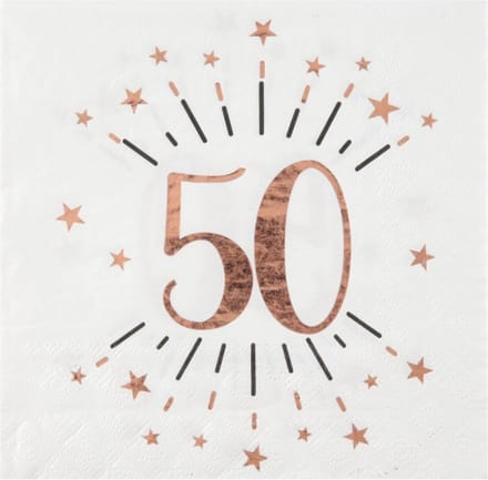 Santex Verjaardag feest servetten leeftijd - 10x - 50 jaar - rose goud - 33 x 33 cm