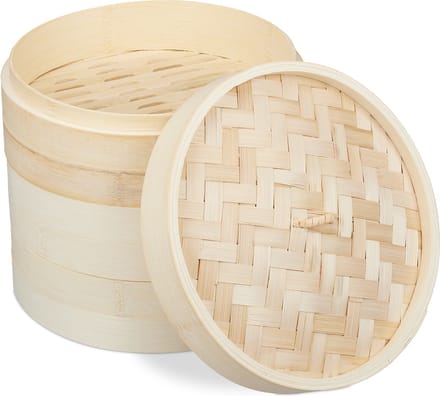 bamboe stoommandje - 3 lagen - Ø 24 cm - voor rijst - dim sum - vis