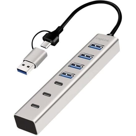 LogiLink UA0442 UA0442 USB-hub 4 + 3 poorten USB-A, USB-C USB 3.0 5 GBit/s Aluminium