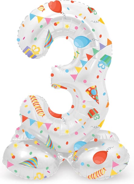 Staande Folieballon Cijfer 3 Joyful Party - 41 cm
