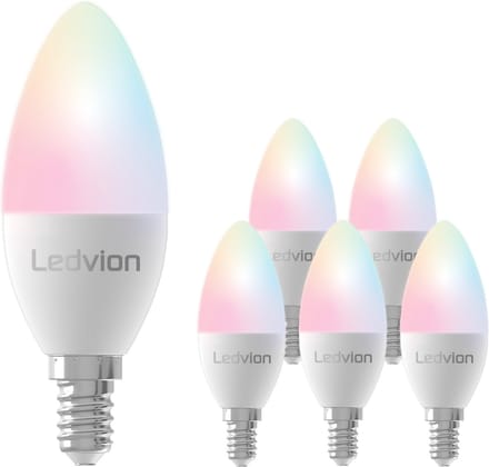 Ledvion - 6X Smart RGB+CCT E14 LED Lamp - 5W - 470L - Wifi-lamp - Dimbaar - Alexa & Google Home