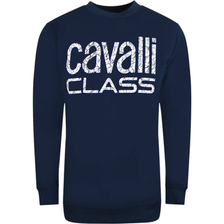 Cavalli Class marineblauw sweatshirt met gedurfd bloemenontwerp