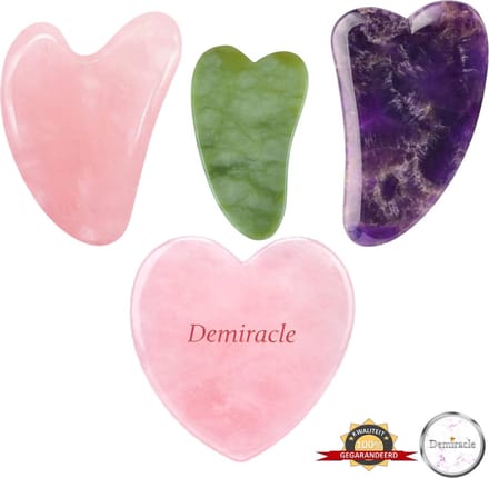 Demiracle® Gua Sha Love Bundel – 100% echte Rose Quartz, Amethis en Jade – Edelstenen – Massagehulpmiddel – Gezichtsmassage – Massage – Ontspanning – Kwaliteit