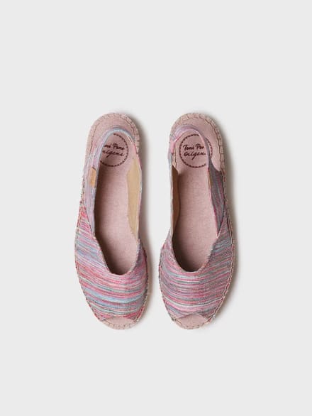 Espadrilles met open neus, sleehak en gestreepte stof voor dames | BERI-RG