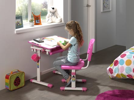 Vipack-Kinderbureau-verstelbaar-Comfortline-201-met-stoel-roze-en-wit