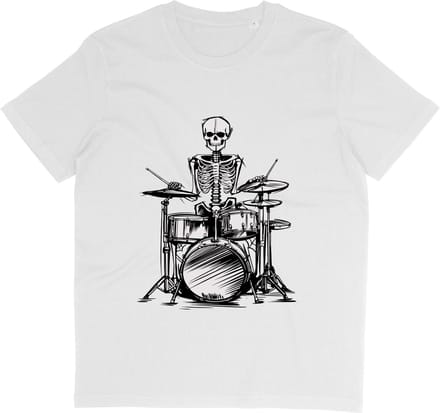 T Shirt met Grappige Skelet Drummer Print - Wit - Maat M
