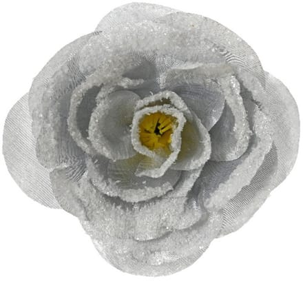 Kerstboomversiering Bloem - 12 cm - zilver glitter - op clip - ornament - roos