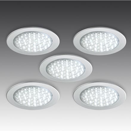 Hera R 68-LED inbouwspot in roestvrijstalen look, set van 5