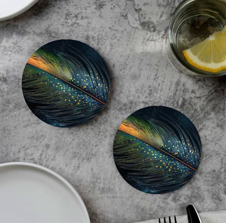 GR onderzetters voor glazen - Feather Golden Dots - Vinyl - 6st