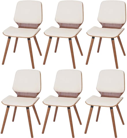 Set van 6 eetkamerstoelen MCW-B16, gebogen hout, retrodesign, walnootlook, MVG-gecertificeerd ~ kunstleer crème