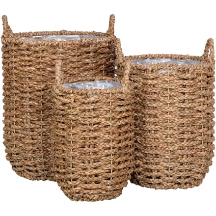 Hue Planter - Planter, seagrass, round, natural, set of 3