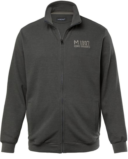 Men Plus - Heren - Sweatvest opstaande kraag rits - Olifant grijs - Maat L