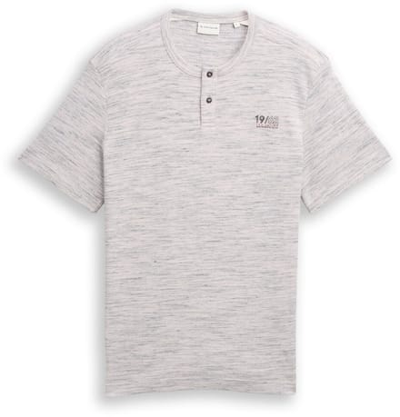 Tom Tailor - Henley T-shirt in gemêleerde look - Maat L - white grey waffle inject