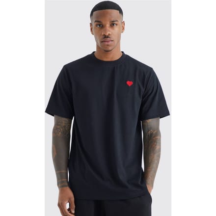 Heart Embroidered T-Shirt | Black | Size XL