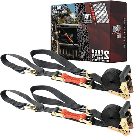 Ratchet Tie Down Strap - Spanband met Schokdemper - Lading Zekeren - Ingebouwde Bungee - 2 stuks - Zwart