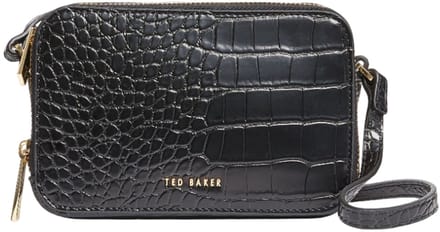 Ted Baker schoudertas Stina Double Zip Croc Effect Mini Camera Bag Black zwart