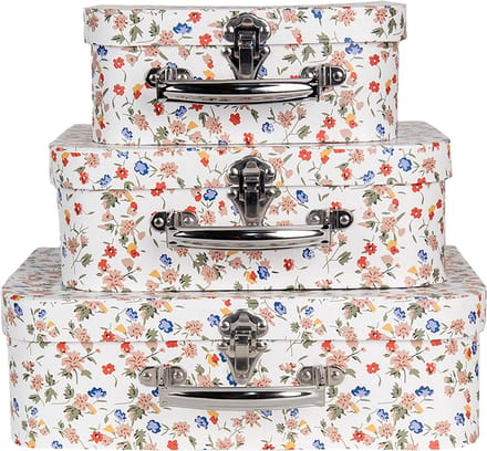 Clayre & Eef Decoratie Koffer Set van 3 30x22x9/25x20x9/20x17x8 cm Wit Karton Bloem