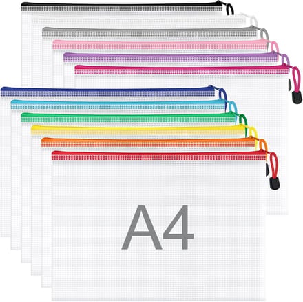 Documentenvakken, A4-formaat, waterdichte mesh documententas met ritssluiting, ritsvak voor documenten, documentenvakken voor kantoor, school en reizen (33 x 23 cm, 12 kleuren)