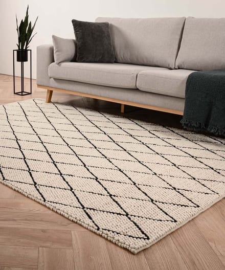 Wollen vloerkleed - Vinduer crème/zwart 160x230