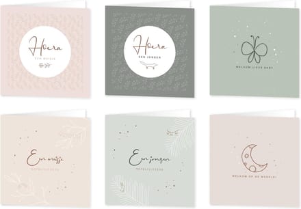 Maan Amsterdam Wenskaarten Geboorte - collectie Eclipse - Set van 6 dubbele kaarten - Inclusief enveloppen