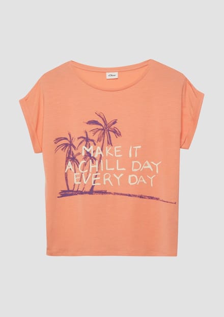 T-shirt met V-hals en rubberprint meisje s.Oliver