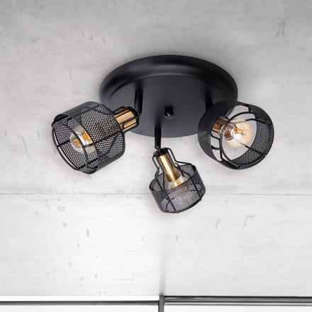 Näve Plafondlamp Foro, 3-lamps, zwart/goud