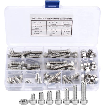 90 pièces 1 4 20UNC Acier Inoxydable Vis à Tête Creuse Hexagonale Kit d'Assortiment de Vis Hexagonales