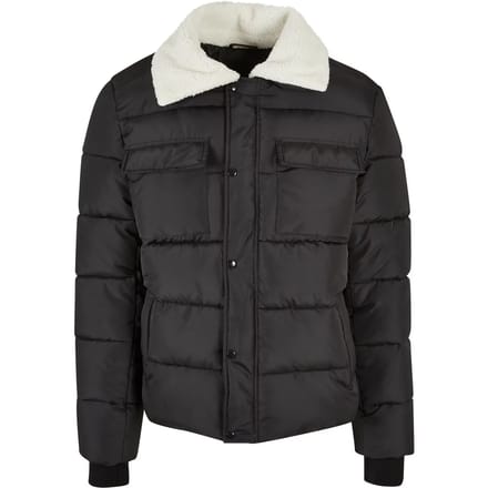 Urban Classics - Sherpa Collar Padded Shirt Gewatteerd jack - S - Zwart