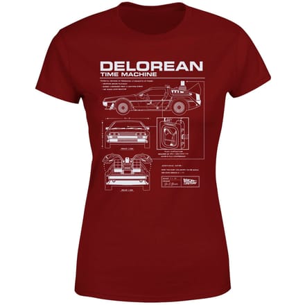 Back To The Future Delorean Schematic Women's T-Shirt - Burgundy - M