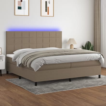 vidaXL - Boxspring - met - matras - en - LED - stof - taupe - 200x200 - cm
