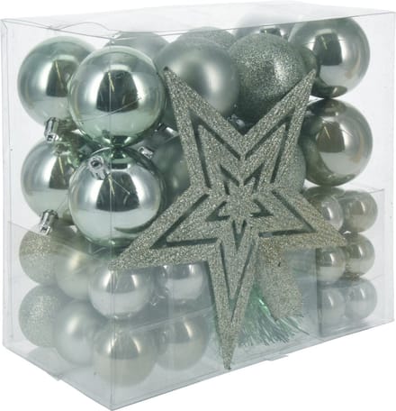 Christmas Decorations kerstballen set 3,4,6 cm met piek -54dlg - mintgroen