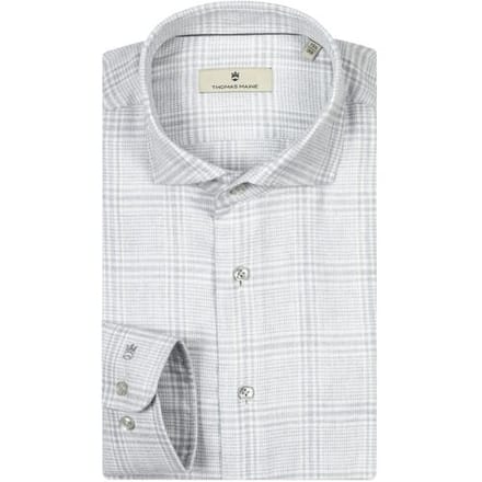 Thomas Maine Overhemd Roma Modern Kent Flanel Check Soft Grey-White / male